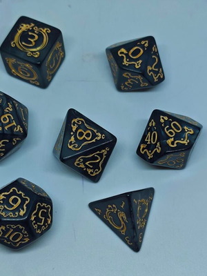 RPG Dragon Design dice set black-gold like new, 7 pieces