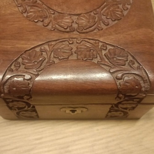 Vintage jewelry box and buttons wooden chest new brown