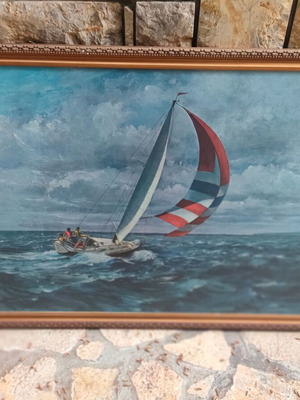 Πίνακας διακοσμητικός μεταχειρισμένος με ξύλινη κορνίζα και θαλάσσιο θέμα