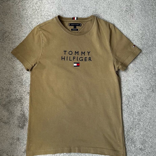 Tommy Hilfiger Slim T-shirt S like new, logo embroidery, green