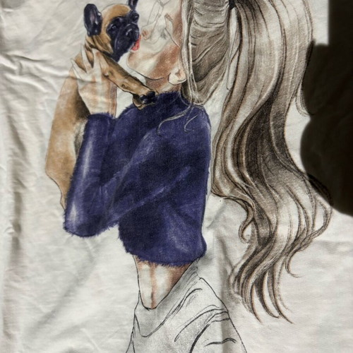 Women's shirt used, white with French Bulldog design