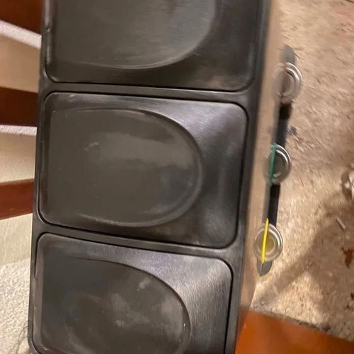 Trash bin used with three compartments and pedal lids, metal and plastic