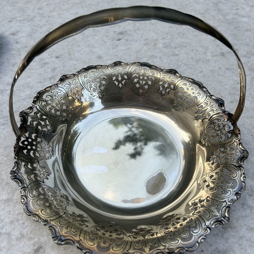 Silver-plated vintage fruit bowl with swing handle