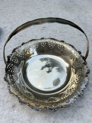 Silver-plated vintage fruit bowl with swing handle