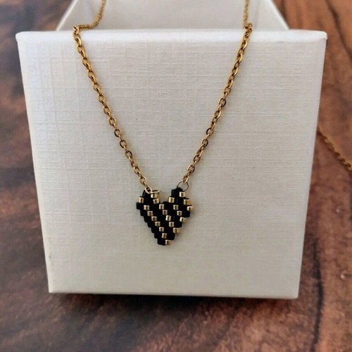 Steel heart necklace black gold made to order miyuki