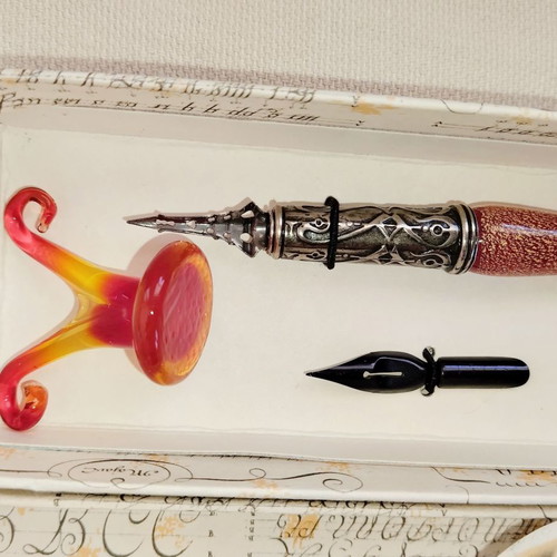 Bortoletti calligraphy pen set with Murano glass new