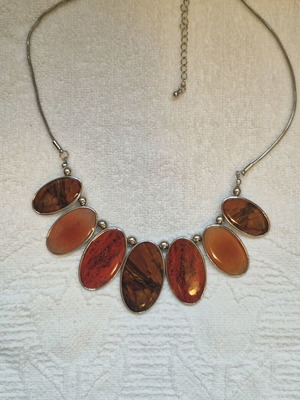 Necklace with natural shades on silver base new in box