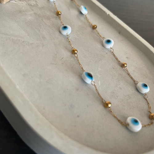 Necklace pendant new steel blue and gold
