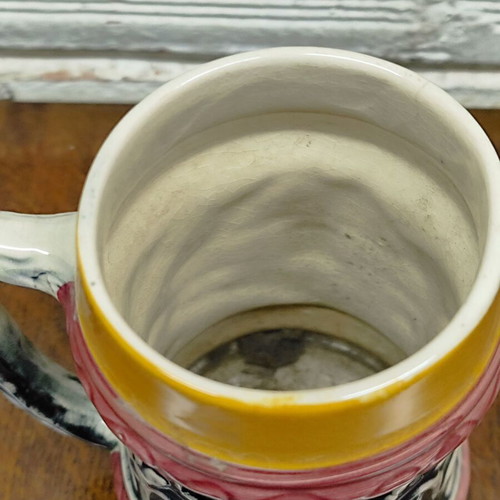 Vintage German Beer Stein ceramic used with embossed traditional design