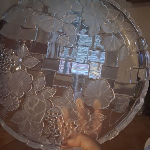 Napoli vintage frosted real crystal serving platter with 4 matching plates