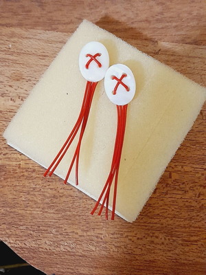 Handmade earrings new with silver clasp stud, mother-of-pearl and red leather