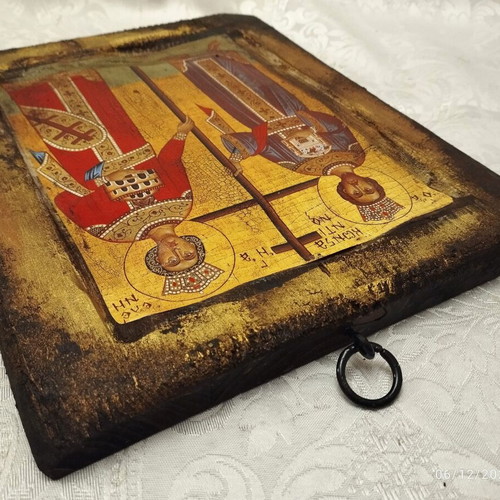 Handmade aged icon of Saint Constantine and Saint Helen new