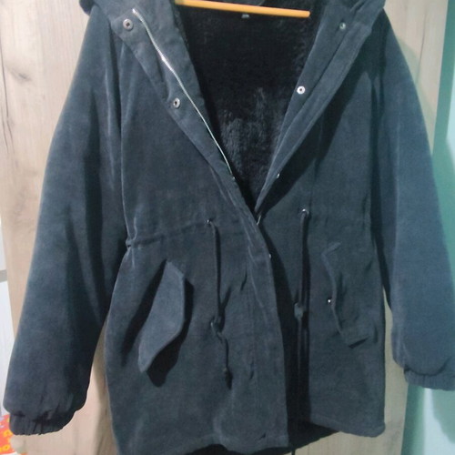 Owtwo black corduroy jacket XXL used with plush lining and hood