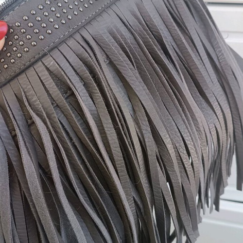Messenger bag woman grey with fringes with defect on bottom edge