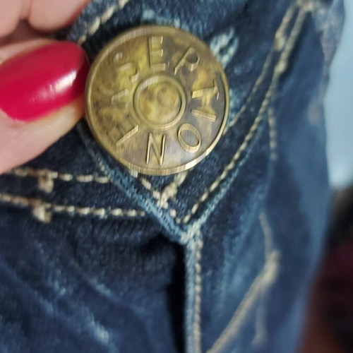 Ekseption denim skirt used with buttons, faded effect, leather emblem