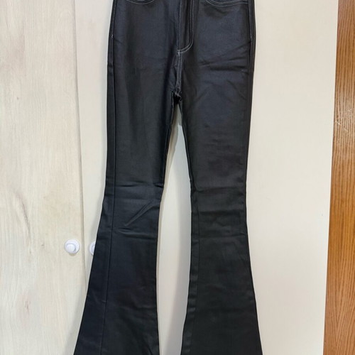 Black leather flare pants Shein like new with white details