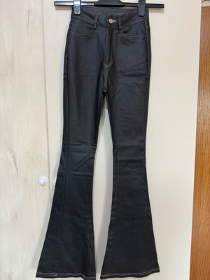 Black leather flare pants Shein like new with white details