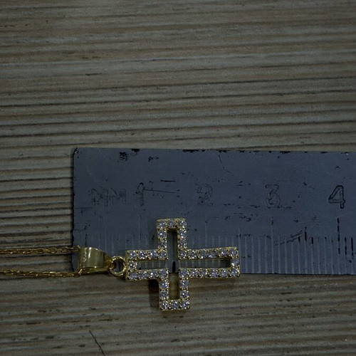 Silver 925 gold-plated cross with white stones and chain