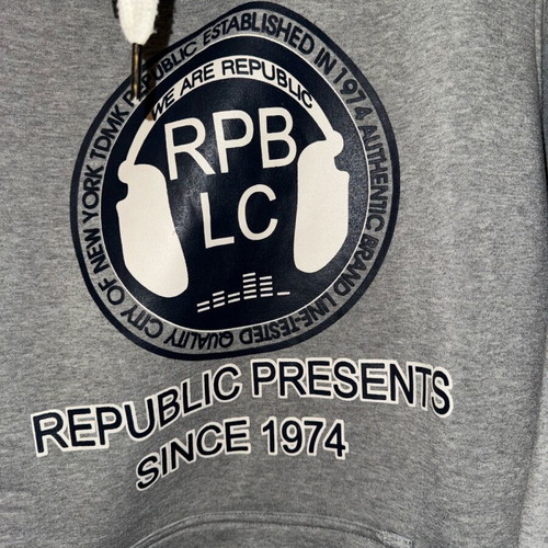 Men's gray Republic Presents hoodie with high neck, like new, size XL