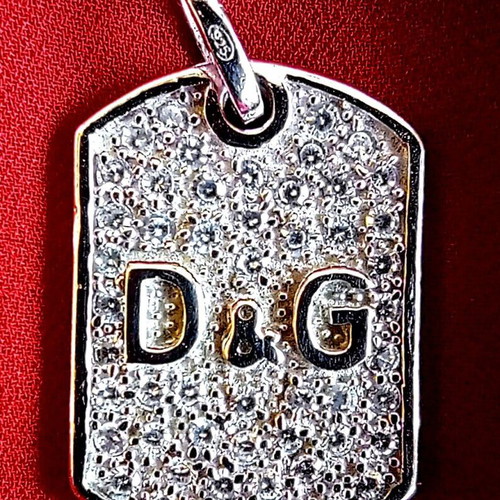 D&G Dolce & Gabbana 925 Silver Iced Dog Tag Pendant like new with gift chain