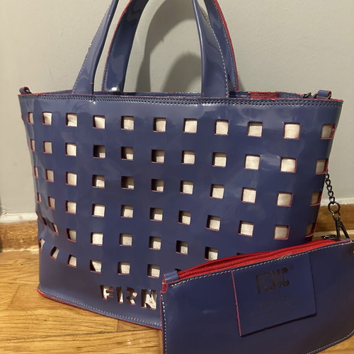 FRNC shoulder bag like new, blue with silver and red accents