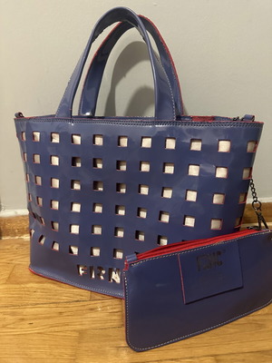 FRNC shoulder bag like new, blue with silver and red accents