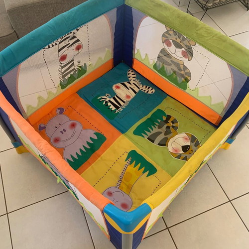 Large Baby Playpen Travel Cot with Safari Animal Design
