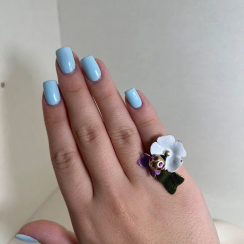 Lolita Lempicka adjustable ring used, white and purple