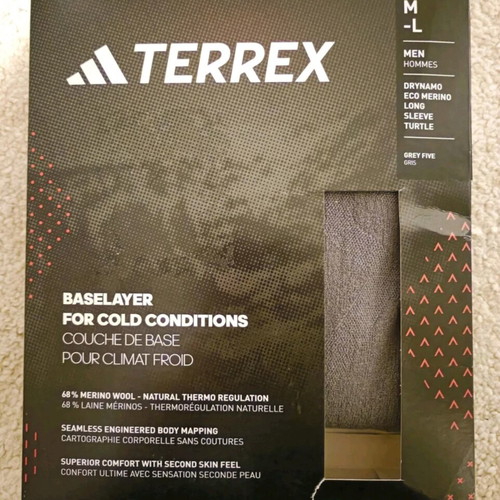 Adidas Terrex Drynamo Merino Wool Base Layer Turtle Neck grey M-L