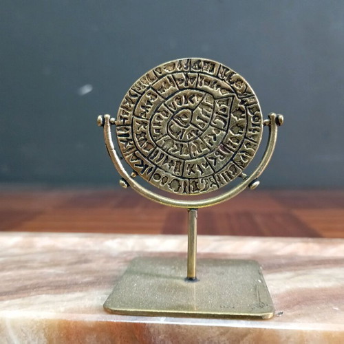 Vintage desk organizer set like new with marble base and Phaistos disc