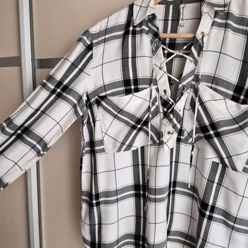 Stradivarius checked shirt with lace-up detail like new