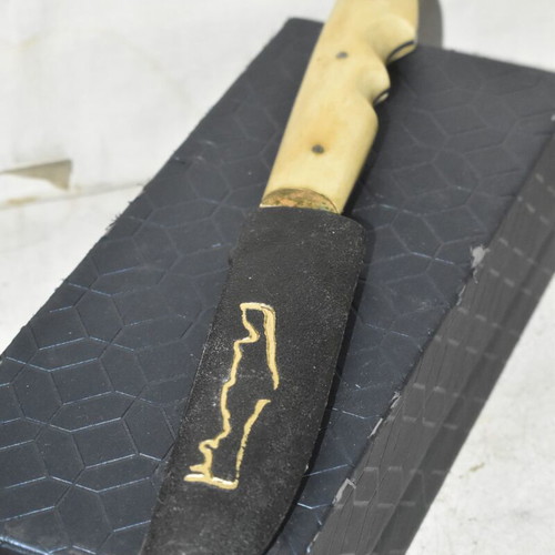 Decorative knife with engraved dedication and handmade sheath used