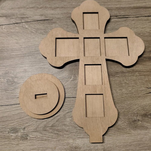Wooden cross with compartments for artistic creations new