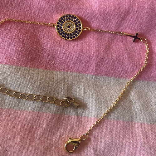 Anna Maria Mazaraki stainless steel bracelet new, gold with blue eye and cross