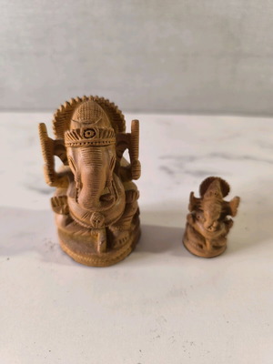 Hindu God Ganesha wood carving like new, set of 2 pieces