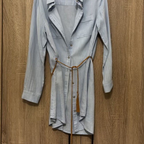 Blue Primark shirt dress like new with knitted brown belt S/M