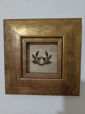 Wooden frame Leaves of olive like new, handmade with metal leaves