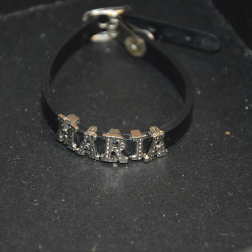 Bracelet with leather strap like new, black and silver