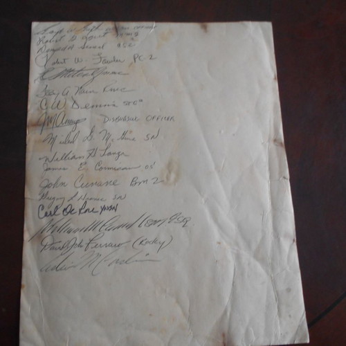U.S.A warship used with crew members' signatures on the back