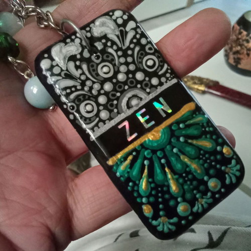 Handmade mandala ZEN keychain pendant new, green and silver