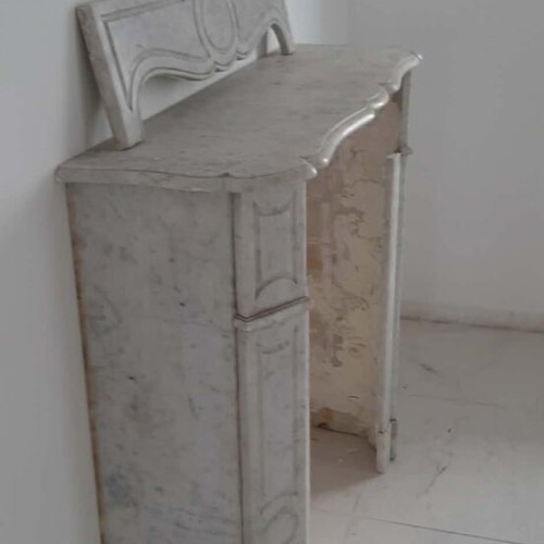 Pompadour marble fireplace mantel used, white Carrara