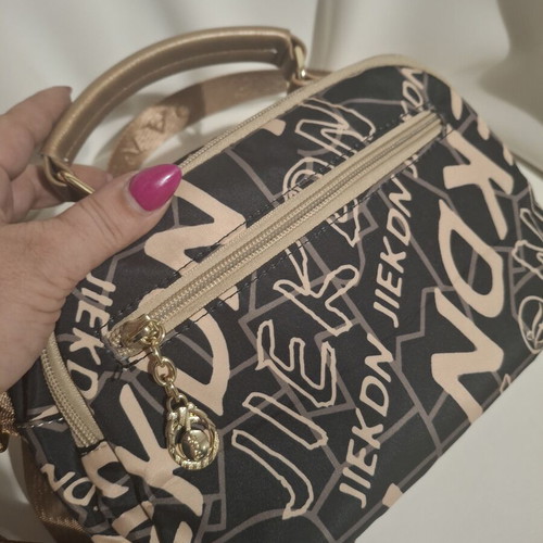 Women's crossbody bag like new, fabric, black and beige