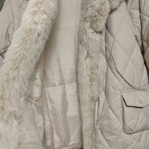 Jacket with eco fur beige like new, large 40/42
