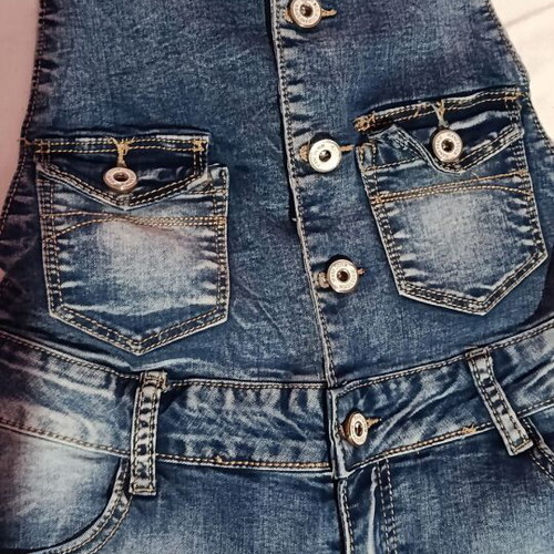 Denim salopette M with star pattern and adjustable straps