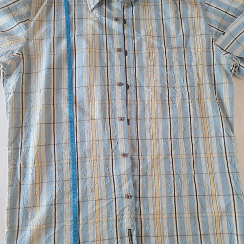Point Zero Crinkle Shirt Blue Check short sleeve new, size M