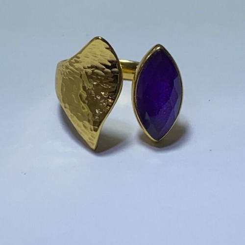 Handmade silver gold-plated ring with amethyst new