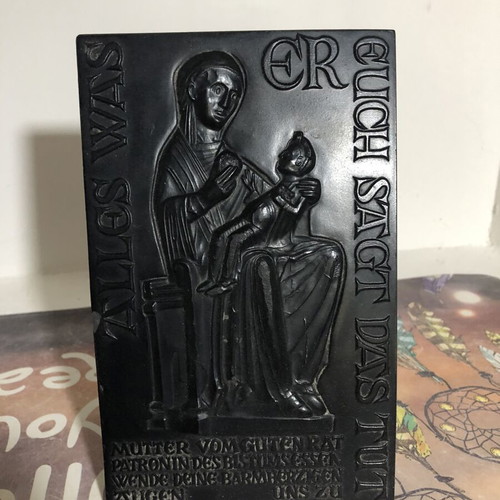 Religious plaque German Virgin Mother Mary used, resin stone