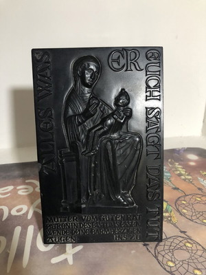 Religious plaque German Virgin Mother Mary used, resin stone