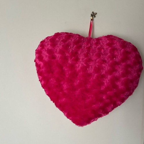 Heart pillow with bow like new, pink fuchsia