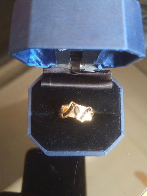 Gold ring with sapphire and diamond, like new, 10k vintage cocktail